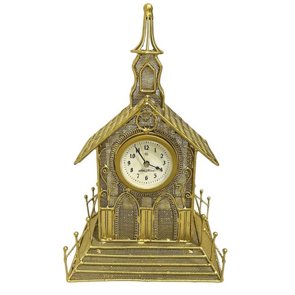 Vtg Seth Thomas Clock Wire Mesh Church Gold General Time Corp Trinity 10.75" - Picture 1 of 7
